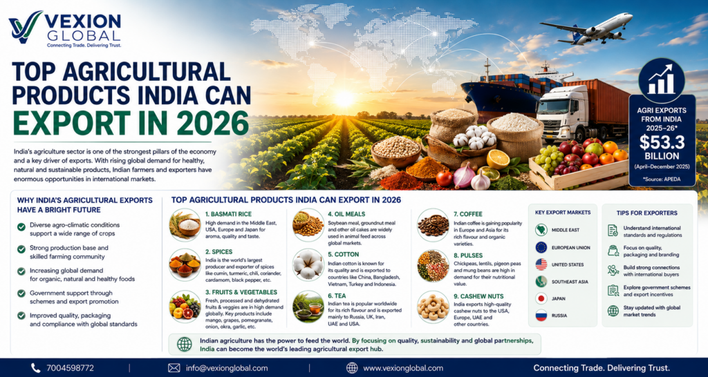 Top agricultural products India can export in 2026 featuring Vexion Global